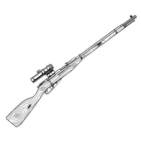 line art illustration gun mosin nagant m91のイラスト素材