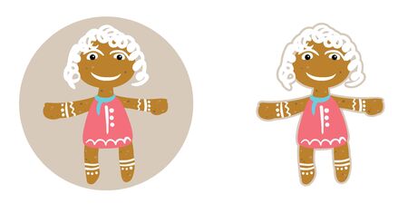 Funny sand girl in red dress ginger cookies on Christmas Day, in Flat style, with a clipping path.のイラスト素材