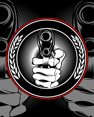 skull hand holding a gun vector.Shirt designs, biker, disk jockey, gentleman, barber and many others.isolated and easy to edit. Vector Illustration - Vectorのイラスト素材