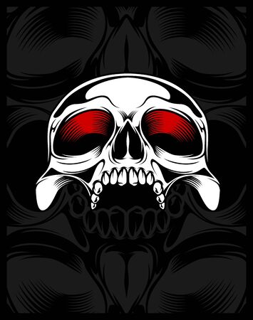 skull head.vector hand drawing,Shirt designs, biker, disk jockey, gentleman, barber and many others.isolated and easy to edit. Vector Illustration - Vectorのイラスト素材