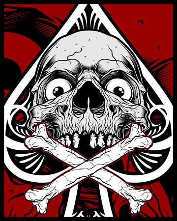 skull with crossbones.vector hand drawing,Shirt designs, biker, disk jockey, gentleman, barber and many others.isolated and easy to edit. Vector Illustration - Vectorのイラスト素材