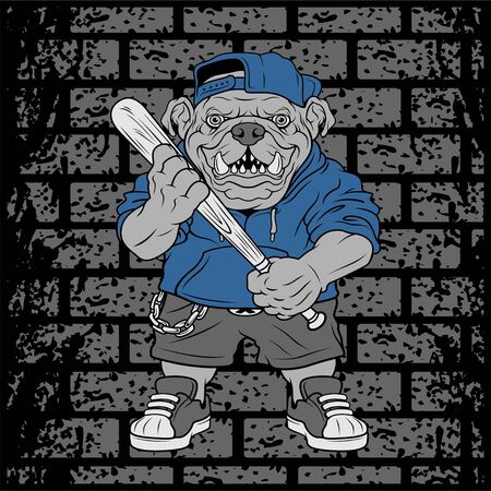 Vector illustration ferocious Bulldog baseball player hits a ball - Vectorのイラスト素材