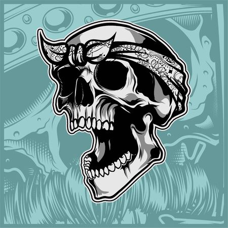 skull wearing bandana hand drawing vectorのイラスト素材