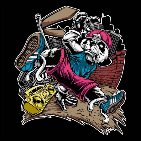 Illustration Character break dance Music Panda - Vectorのイラスト素材