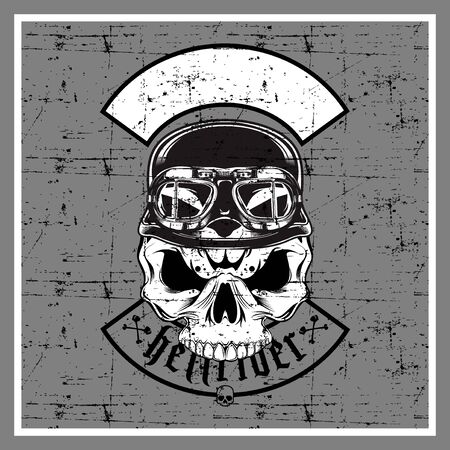 grunge style skull wearing retro helmet-vectorのイラスト素材
