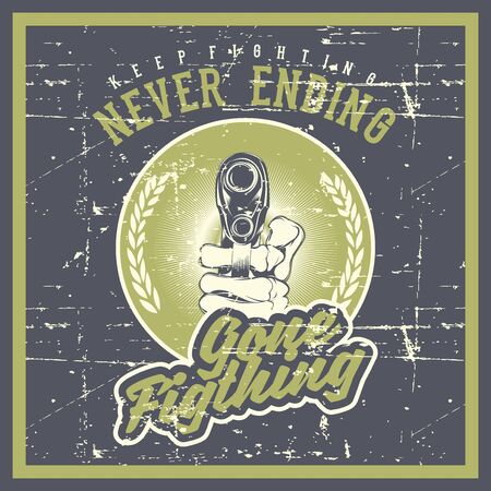 vintage grunge style skull handling gun with text hand drawing vectorのイラスト素材