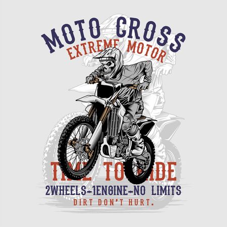 grunge style skull motor cross hand drawing vectorのイラスト素材