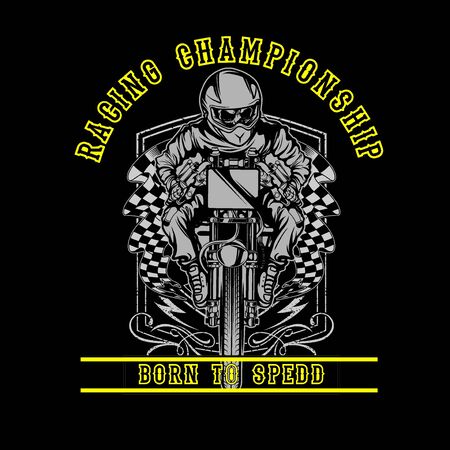 Skull motorcycle racing hand drawing vector hand drawing,Shirt designs, biker, disk jockey, gentleman, barber and many others. isolated and easy to edit. Vector Illustration - Vectorのイラスト素材
