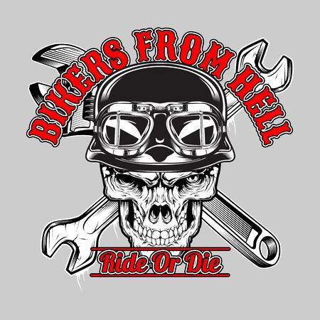 skull bikers from hell , .vector hand drawing,Shirt designs, biker, disk jockey, gentleman, barber and many others.isolated and easy to edit. Vector Illustration - Vectorのイラスト素材