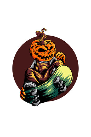 Pumpkin with skateboard vector illustrationのイラスト素材
