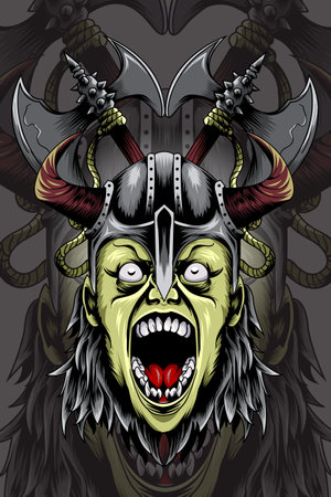 Angry viking with ax vector illustrationのイラスト素材
