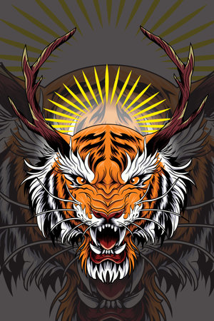 Angry horned tiger vector illustrationのイラスト素材