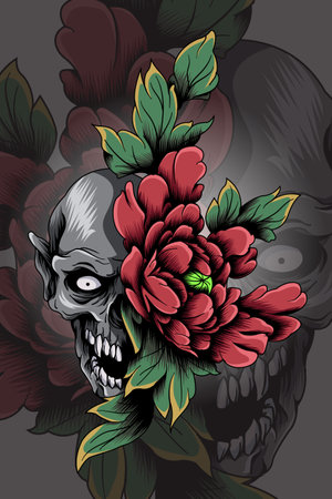 Skull with flowers vector illustrationのイラスト素材