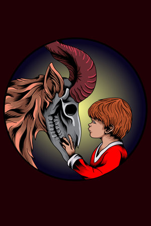 Boy with goat monster vector illustrationのイラスト素材