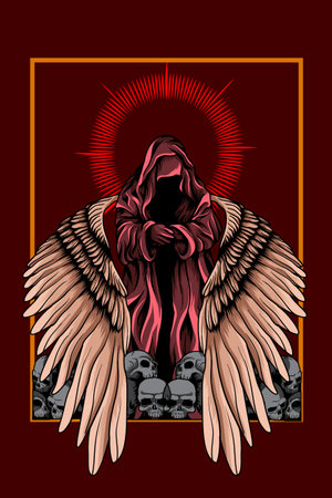 Dark angel with skull vector illustrationのイラスト素材