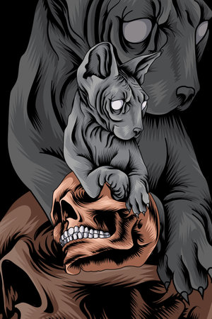 Sphynx with skull vector illustrationのイラスト素材