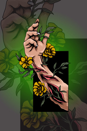 Hands with flower vector illustrationのイラスト素材