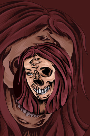 Girl turning skull vector illustrationの写真素材