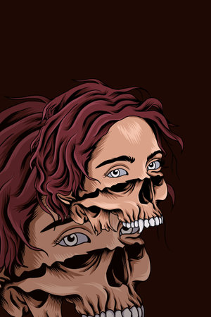 Half skull girl vector illustrationのイラスト素材