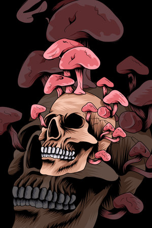 Skull with mushroom vector illustrationのイラスト素材