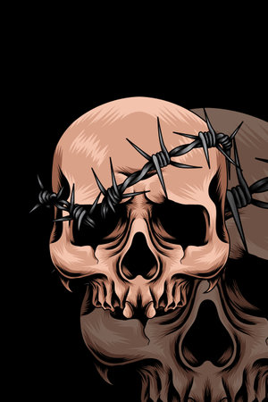 Skull with barbed wire vector illustrationのイラスト素材