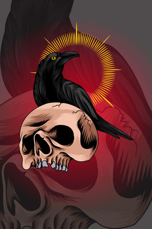 Skull with crow vector illustrationのイラスト素材