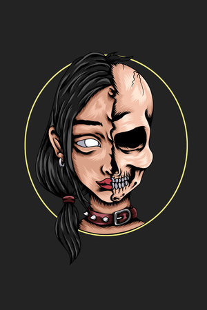 Half skull girl vector illustrationのイラスト素材