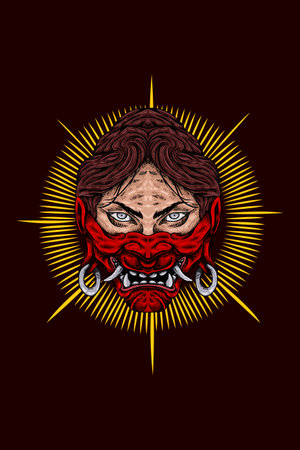 Girl with samurai mask vector illustrationのイラスト素材