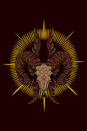 Goat with many horns vector illustrationのイラスト素材