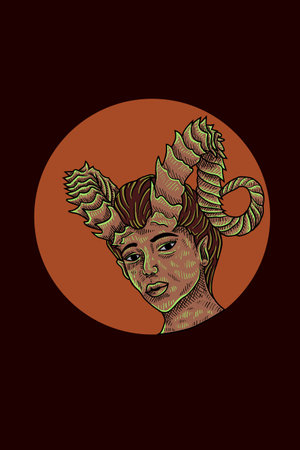 Horned girl head vector illustration
