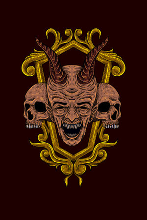 Devil with ornament vector illustrationのイラスト素材
