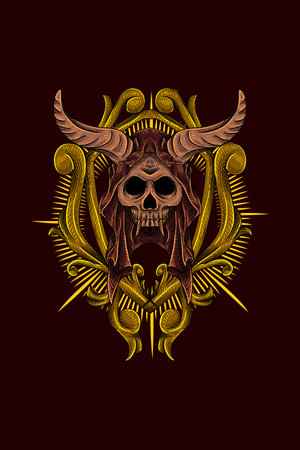 Horned skull with ornament vector illustrationのイラスト素材