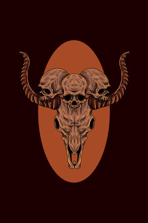 Skull with goat skull vector illustrationのイラスト素材