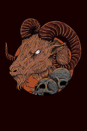 Goat with skull vector illustrationのイラスト素材