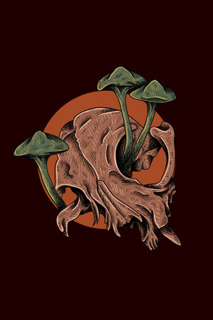 Dog skull with mushroom vector illustrationのイラスト素材
