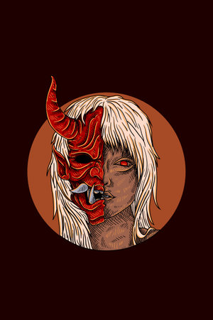 Half samurai girl vector illustrationのイラスト素材