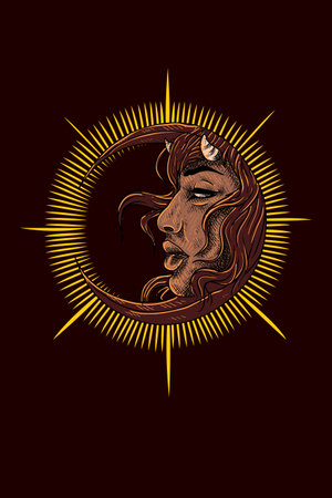 Girl moon vector illustrationのイラスト素材