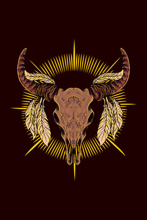 Cow skull with feather vector illustrationのイラスト素材