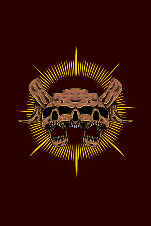 Horned three face skull vector illustrationのイラスト素材