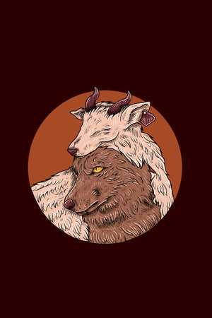 Wolf with goat vector illustrationのイラスト素材