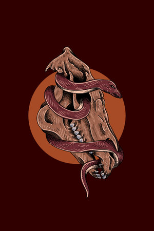 Horse skull with snake vector illustrationのイラスト素材