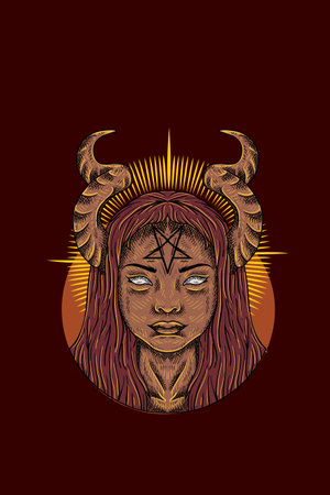 Horned girl head vector illustrationのイラスト素材