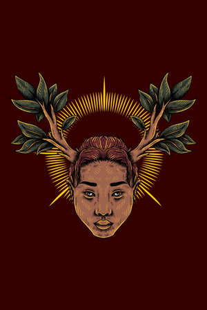 Girl with branch horn vector illustrationのイラスト素材