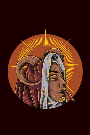 Horned nun head vector illustrationのイラスト素材