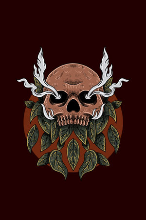 Skull with leaves vector illustrationのイラスト素材