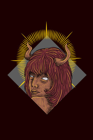 Horned girl head vector illustrationのイラスト素材
