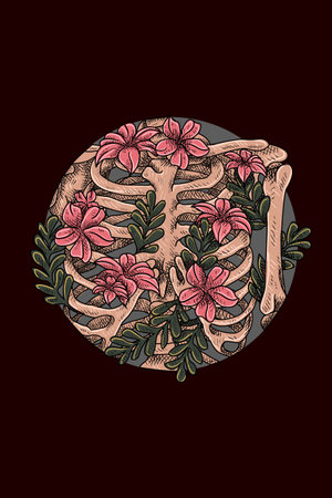 Skeleton with flowers vector illustrationのイラスト素材