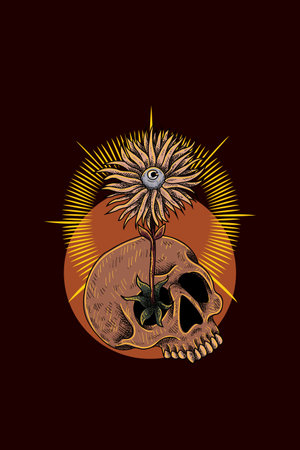 Skull with flower vector illustrationのイラスト素材