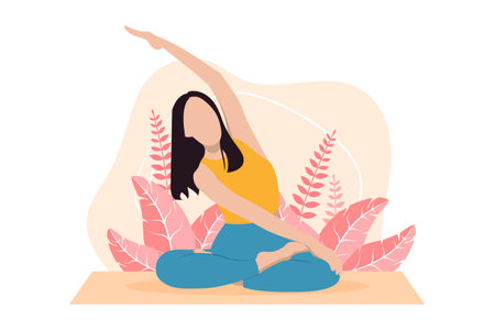 Yoga Exercise Flat Design Illustrationのイラスト素材
