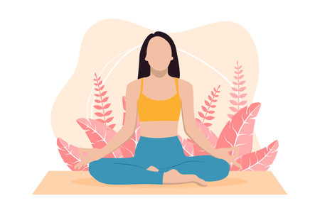 Yoga Meditation Flat Design Illustrationのイラスト素材